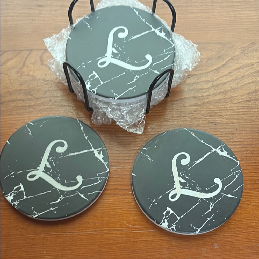 Monogrammed Coaster Set with Holder